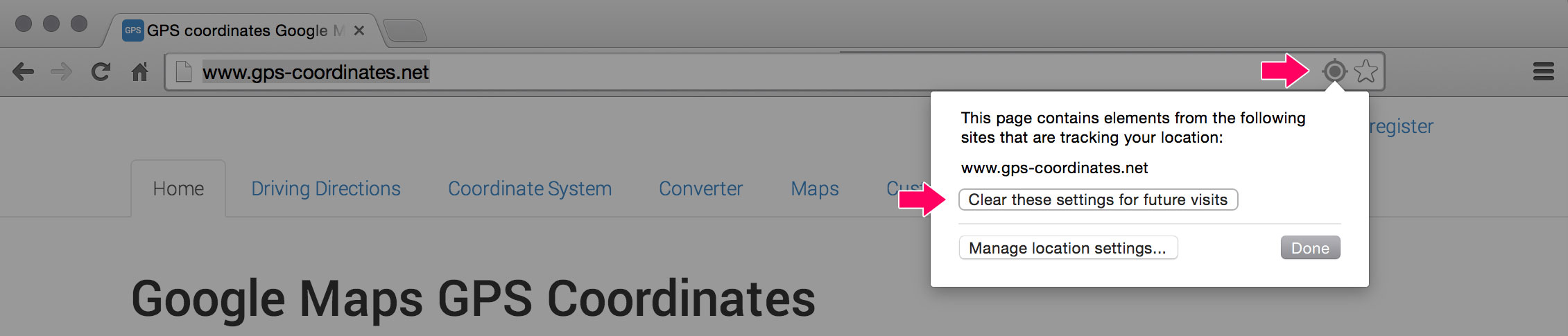 Chrome manage location settings