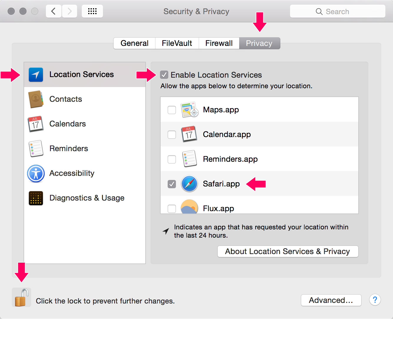 Safari enable location services